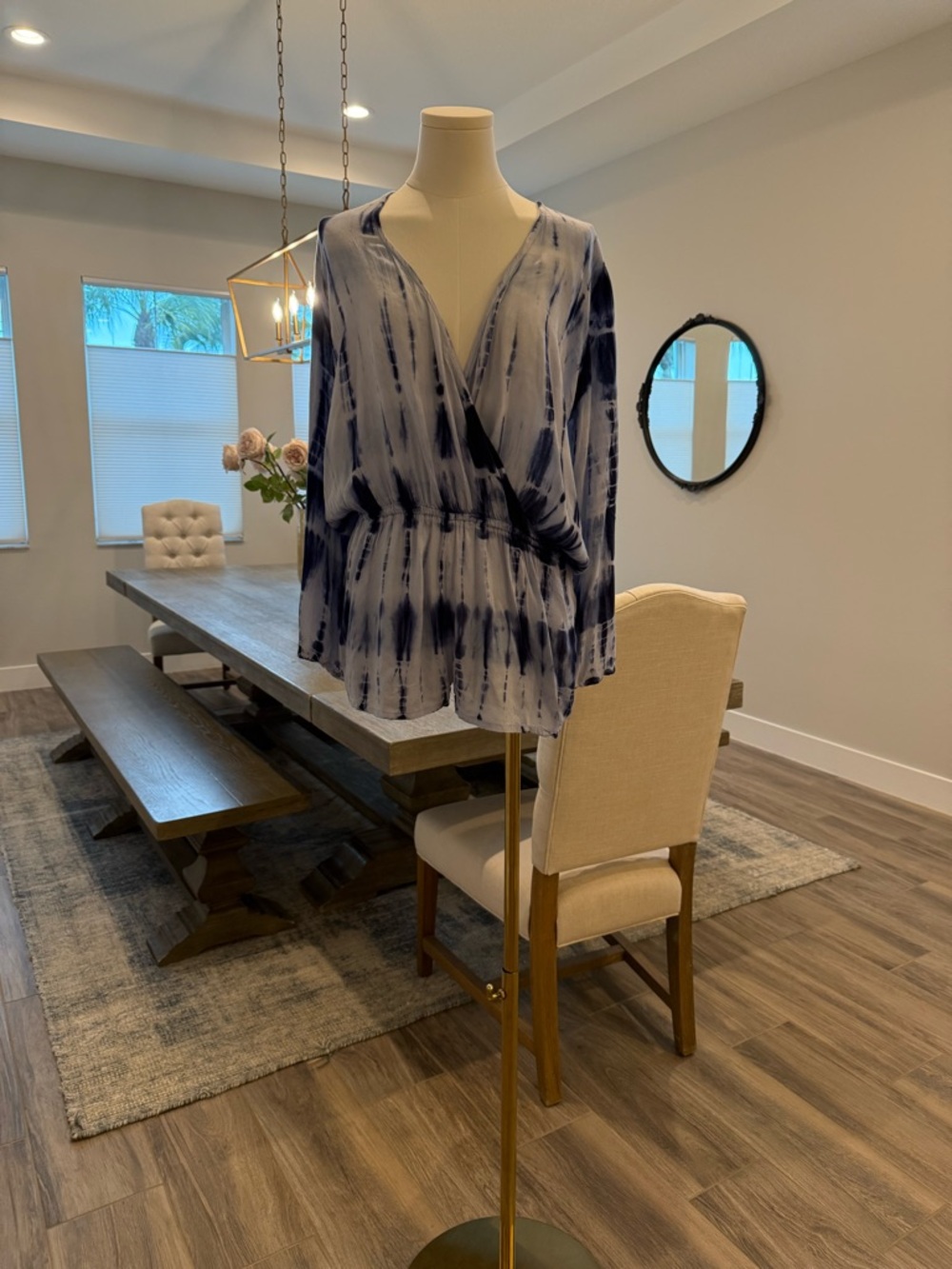 Tie-Dye Wrap Romper in Blue and White